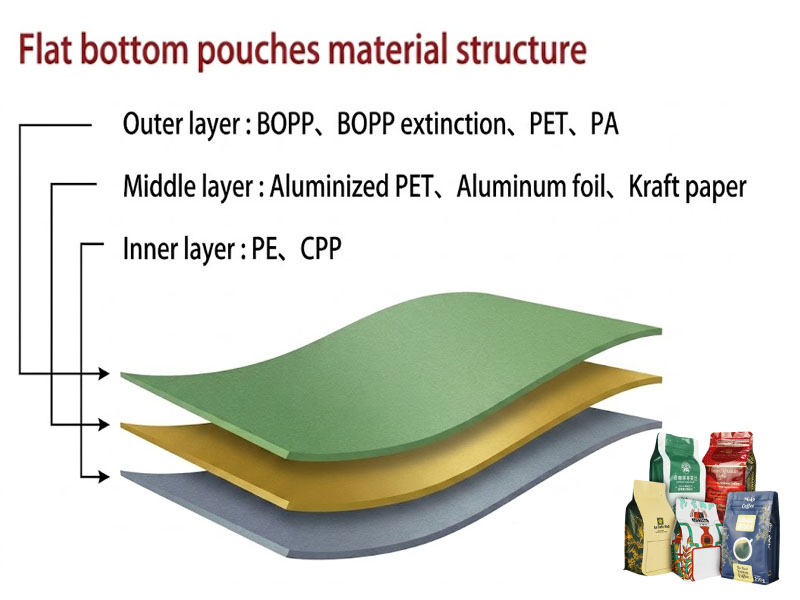 Flat bottom pouches material structure