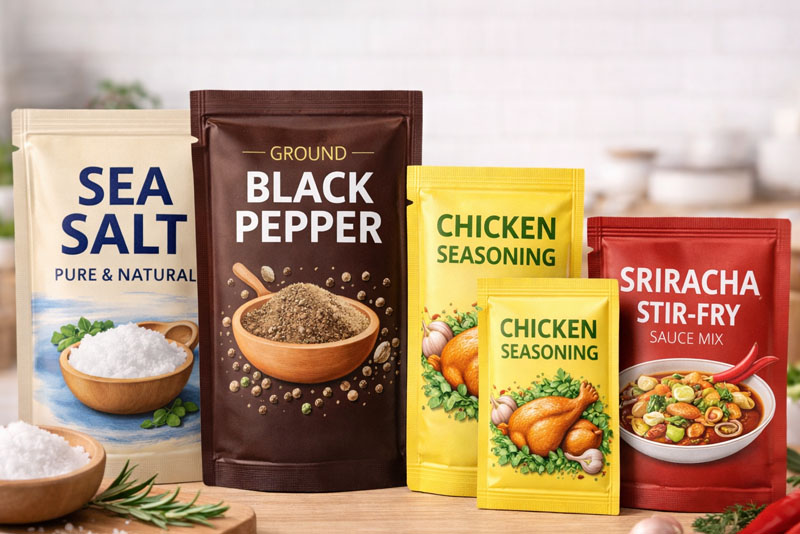Seasoning Packaging with three side seal pouches