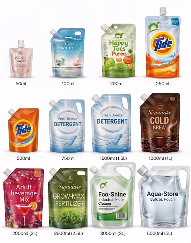 spouted pouches size common