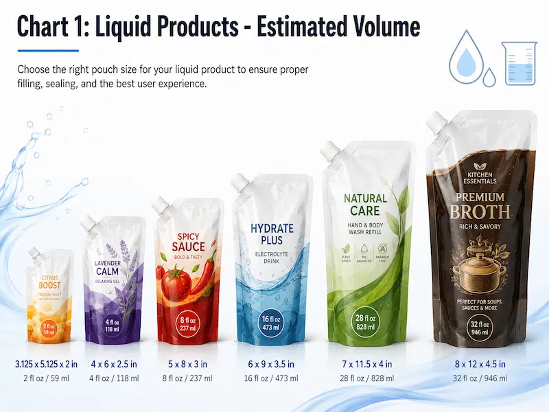 Liquid Pouch Size & Volume Guide
