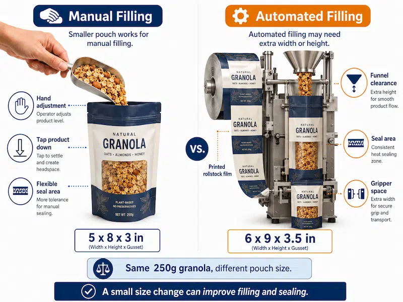 Manual vs Automated Filling Why Pouch Size May Change