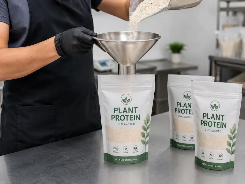 Powder Stand Up Pouch Filling With a Funnel