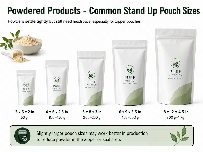 Powder Stand Up Pouch Size Guide