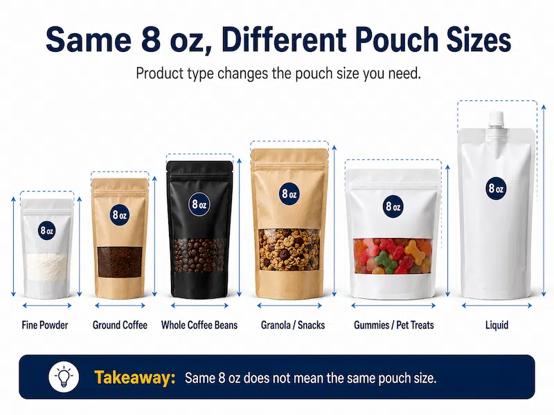 Same 8 oz, Different Pouch Sizes