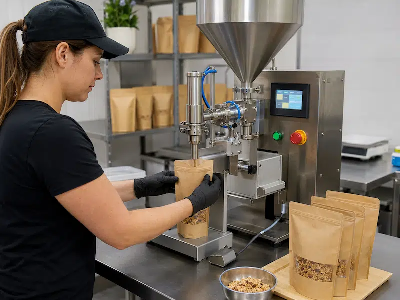Semi-Automatic Filling for Stand Up Pouch Packaging