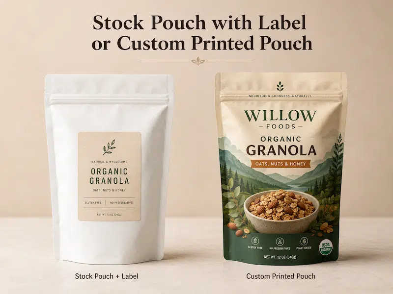 stock pouches with label VS custom printed pouches