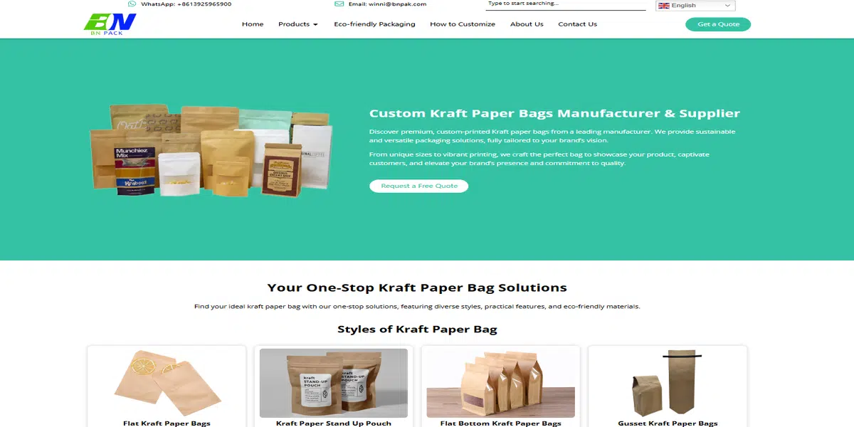 BN Pack kraft packaging page screenshot