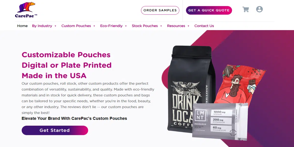 CarePac kraft pouch related page screenshot