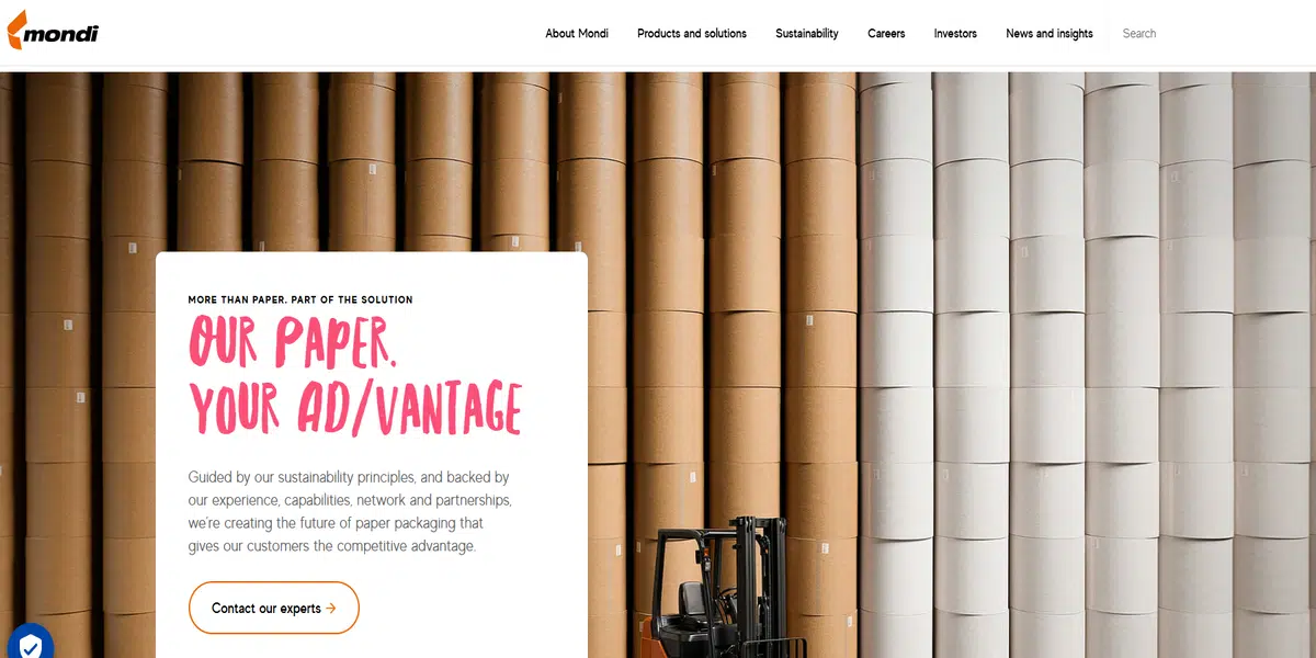 Mondi paper-based pouch page screenshot