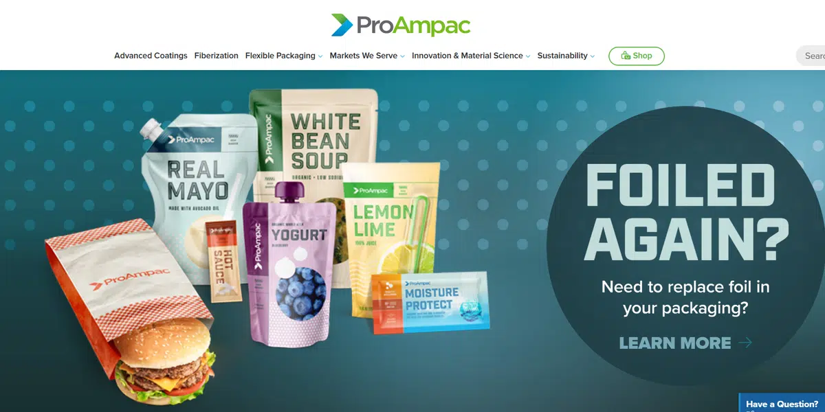 ProAmpac paper-based pouch page screenshot