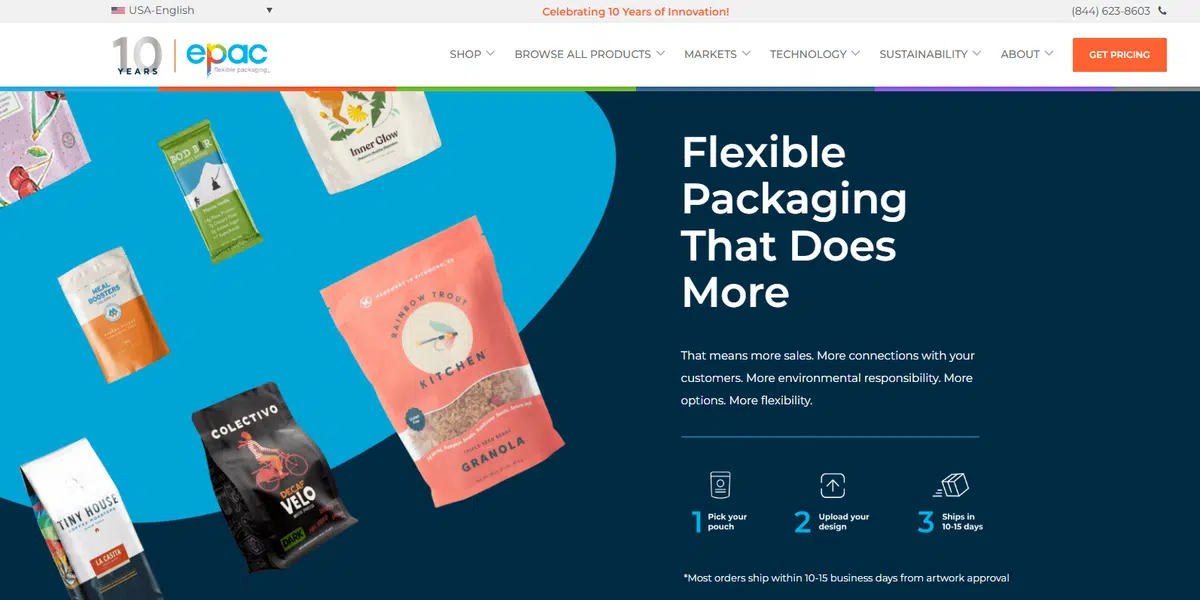 ePac kraft pouch related page screenshot